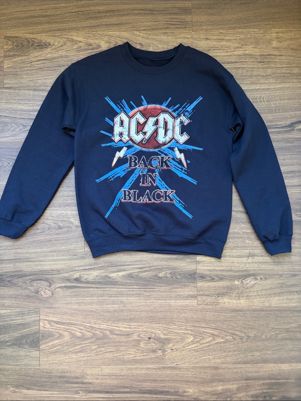 AC/DC Black Crew Sweatshirt with Blue and Red Graphic